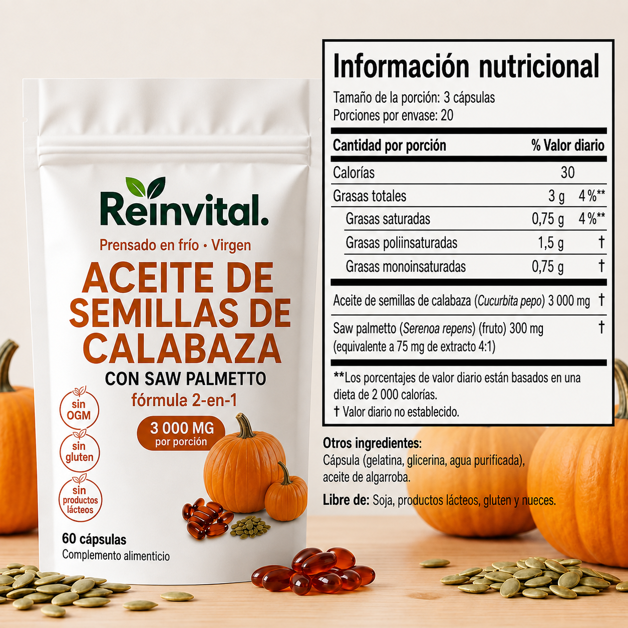 Reinvital: Cápsulas premium de aceite de semillas de calabaza
