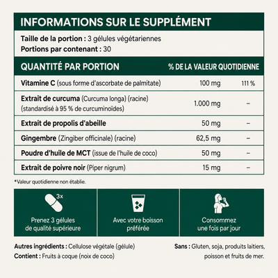 Curcuma Curcumine 1000 mg — 95% Curcuminoïdes, Poivre Noir & MCT