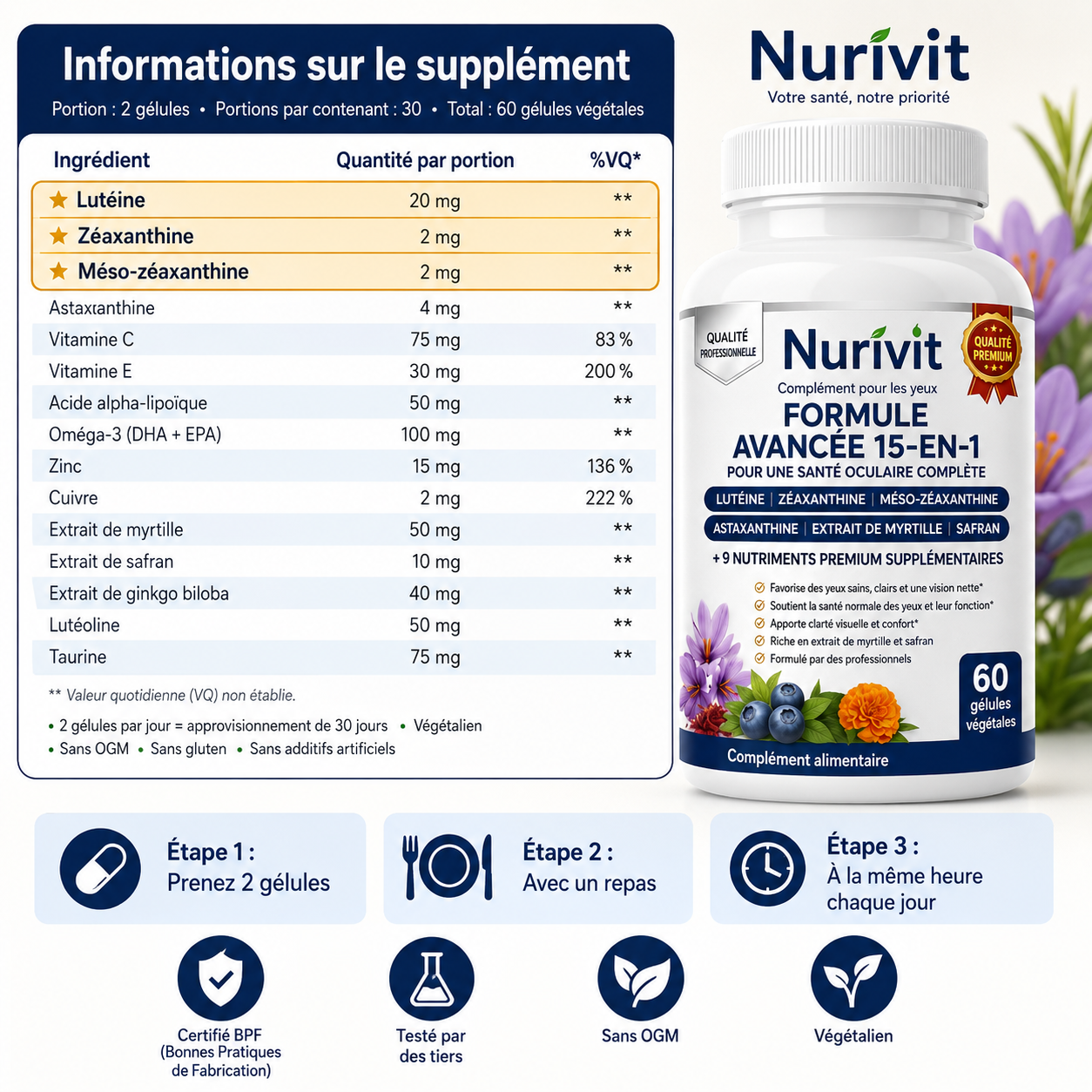 Nurivit : Formule avancée 15-en-1 pour les yeux